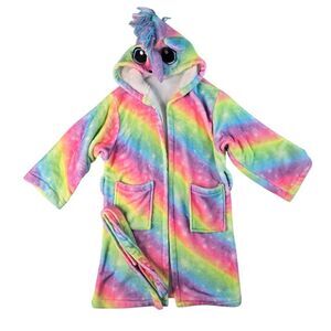 Girls Fleece Rainbow Unicorn Robe 8 Textured Hooded Wrap Mystical Fantasy Pastel